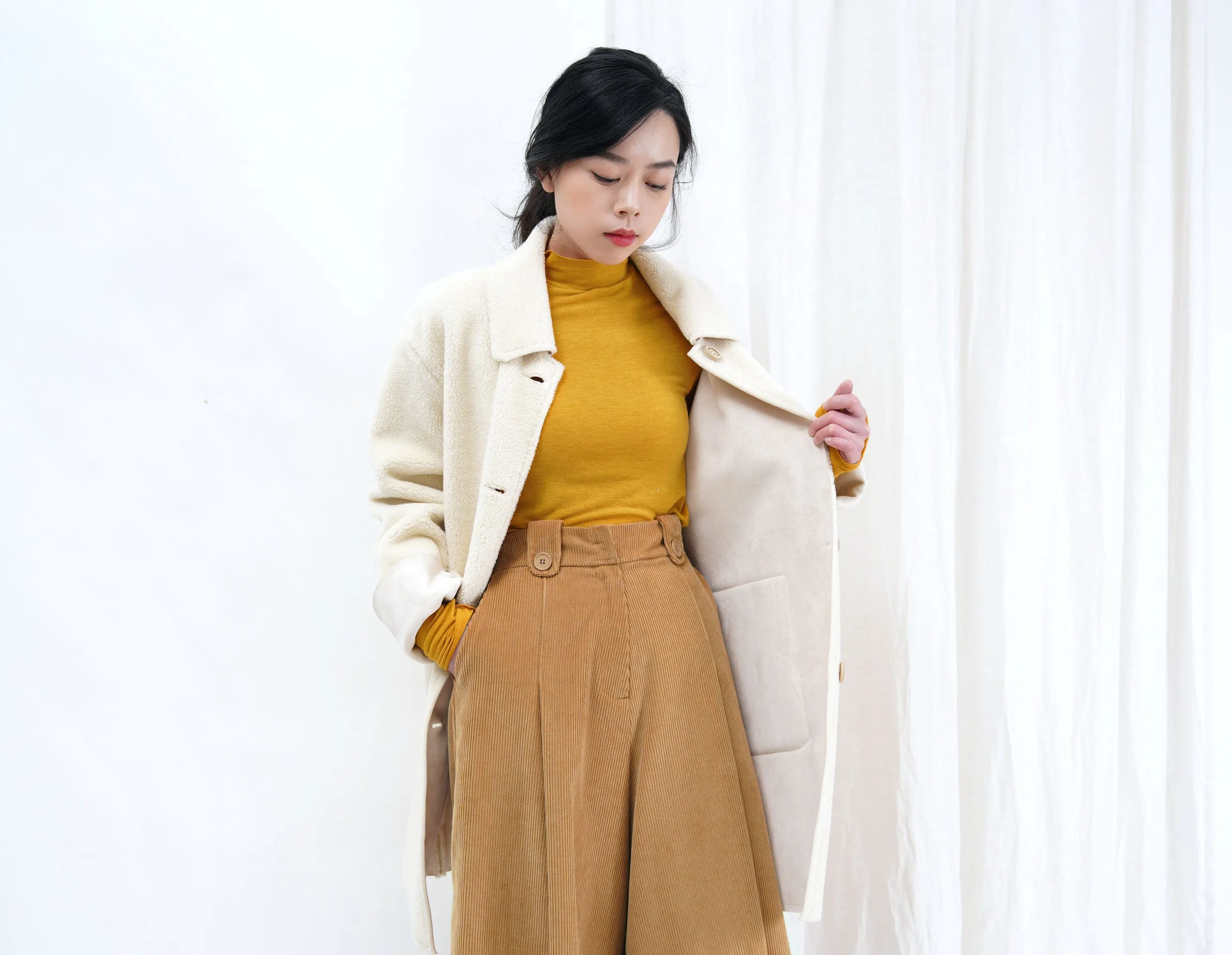 Ivory double sided faux fur coat