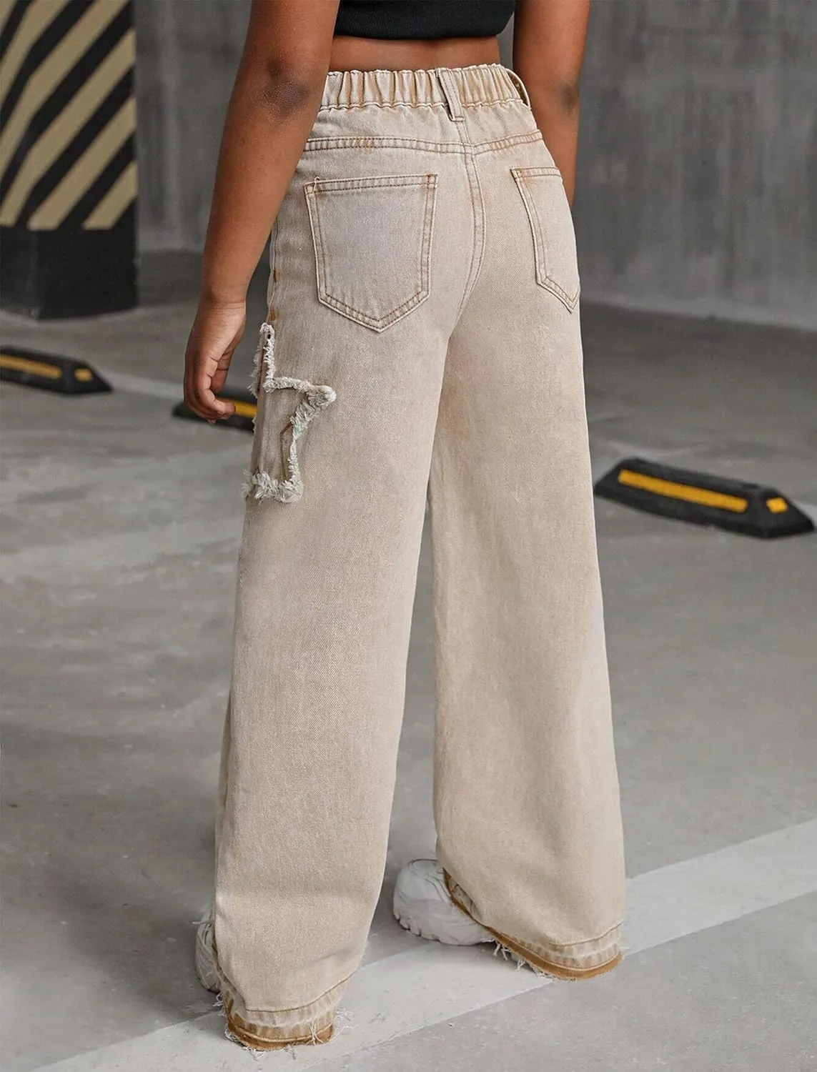 Jeans for Girls Baggy Wide Leg Cute Bow High Elastic Waisted Denim Pants Y2K Boyfriend Skater Streetwear 7-14Y