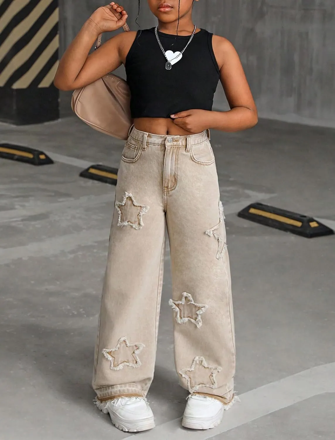 Jeans for Girls Baggy Wide Leg Cute Bow High Elastic Waisted Denim Pants Y2K Boyfriend Skater Streetwear 7-14Y