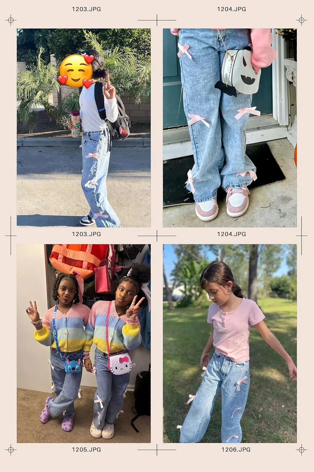 Jeans for Girls Baggy Wide Leg Cute Bow High Elastic Waisted Denim Pants Y2K Boyfriend Skater Streetwear 7-14Y