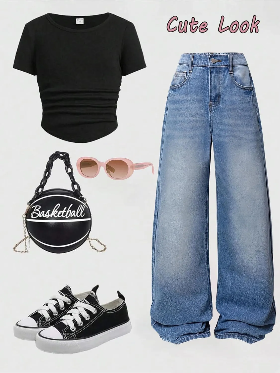 Jeans for Girls Baggy Wide Leg Cute Bow High Elastic Waisted Denim Pants Y2K Boyfriend Skater Streetwear 7-14Y