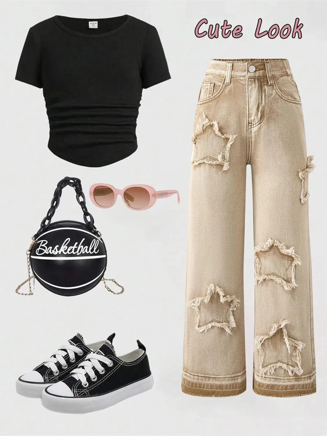Jeans for Girls Baggy Wide Leg Cute Bow High Elastic Waisted Denim Pants Y2K Boyfriend Skater Streetwear 7-14Y