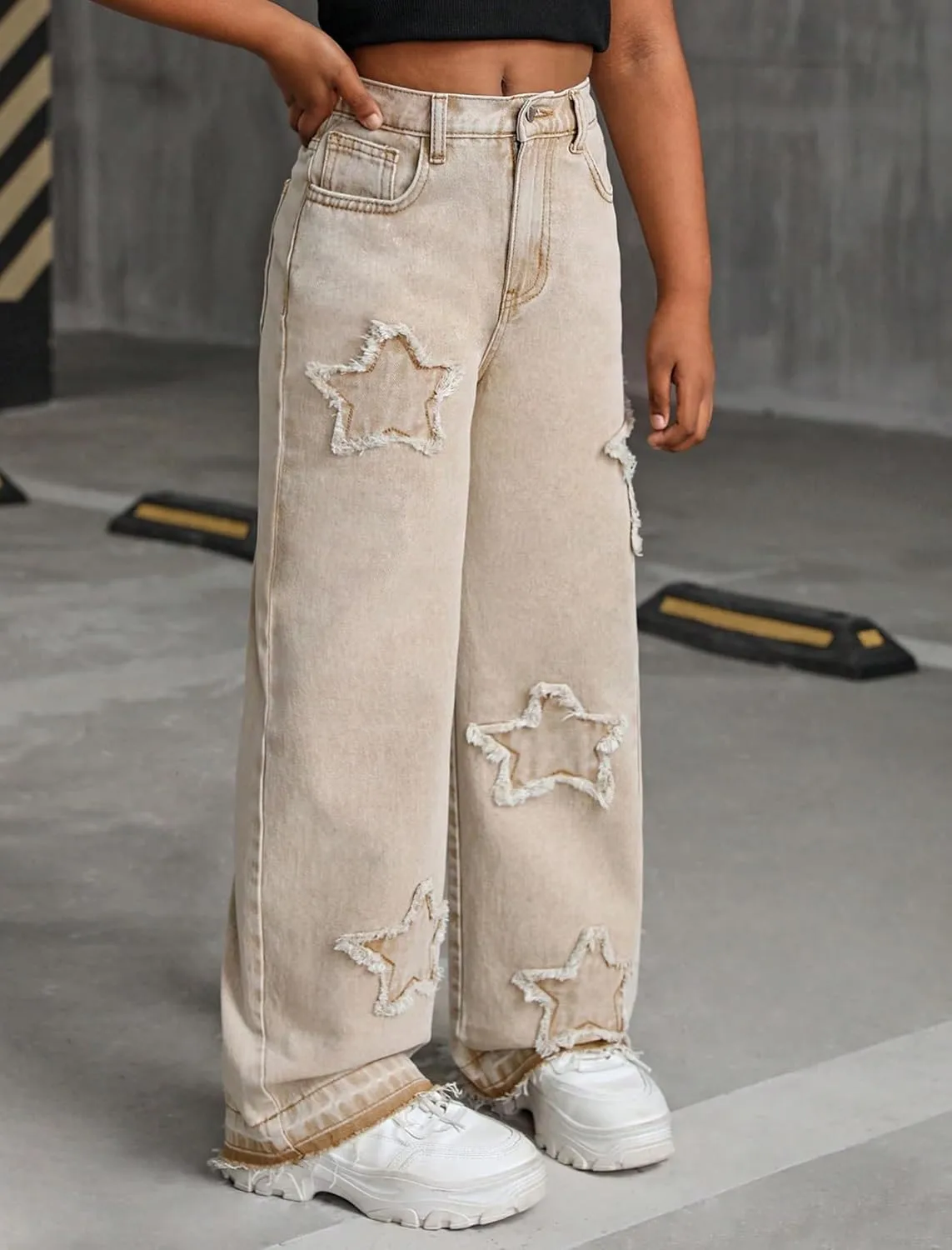 Jeans for Girls Baggy Wide Leg Cute Bow High Elastic Waisted Denim Pants Y2K Boyfriend Skater Streetwear 7-14Y