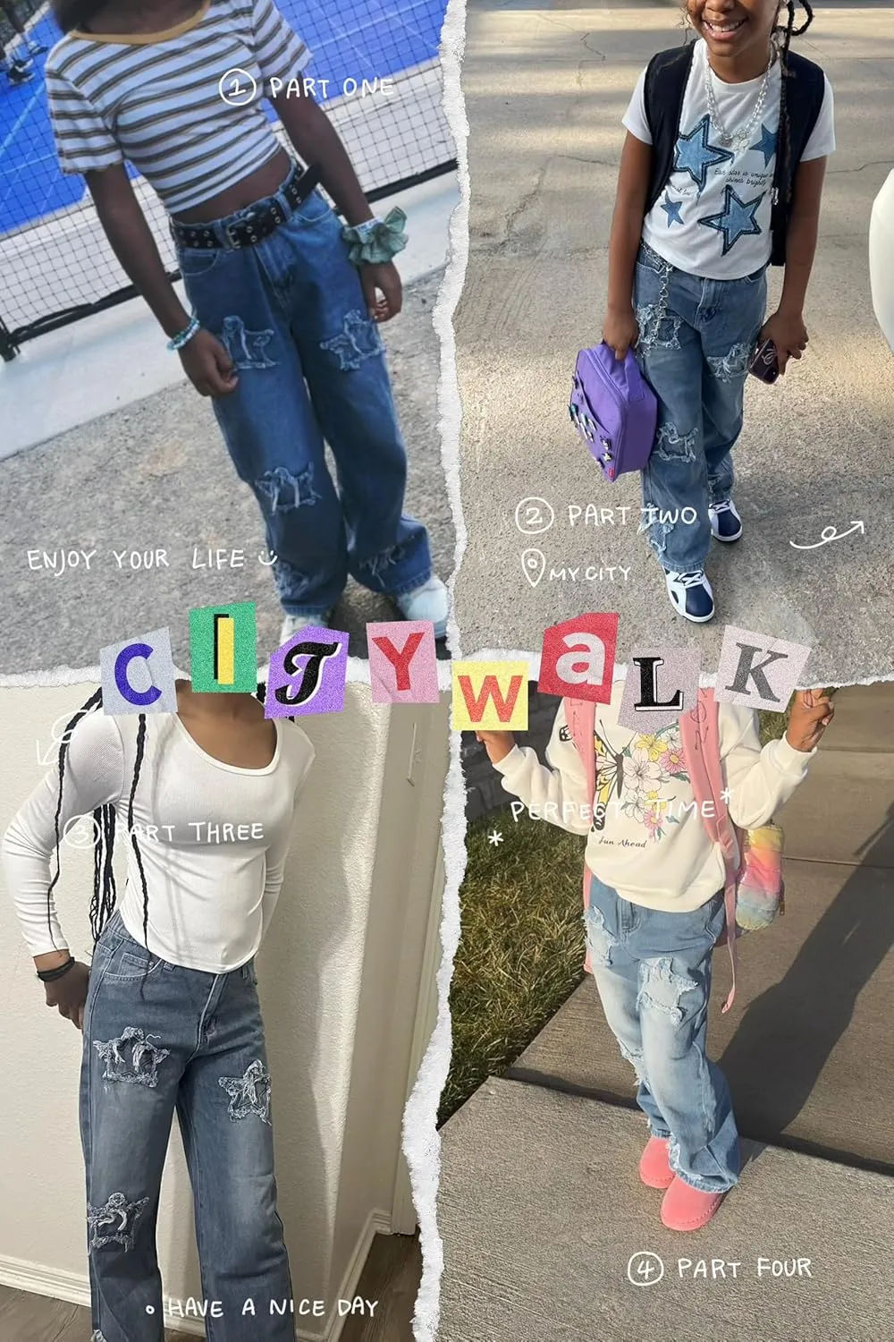 Jeans for Girls Baggy Wide Leg Cute Bow High Elastic Waisted Denim Pants Y2K Boyfriend Skater Streetwear 7-14Y