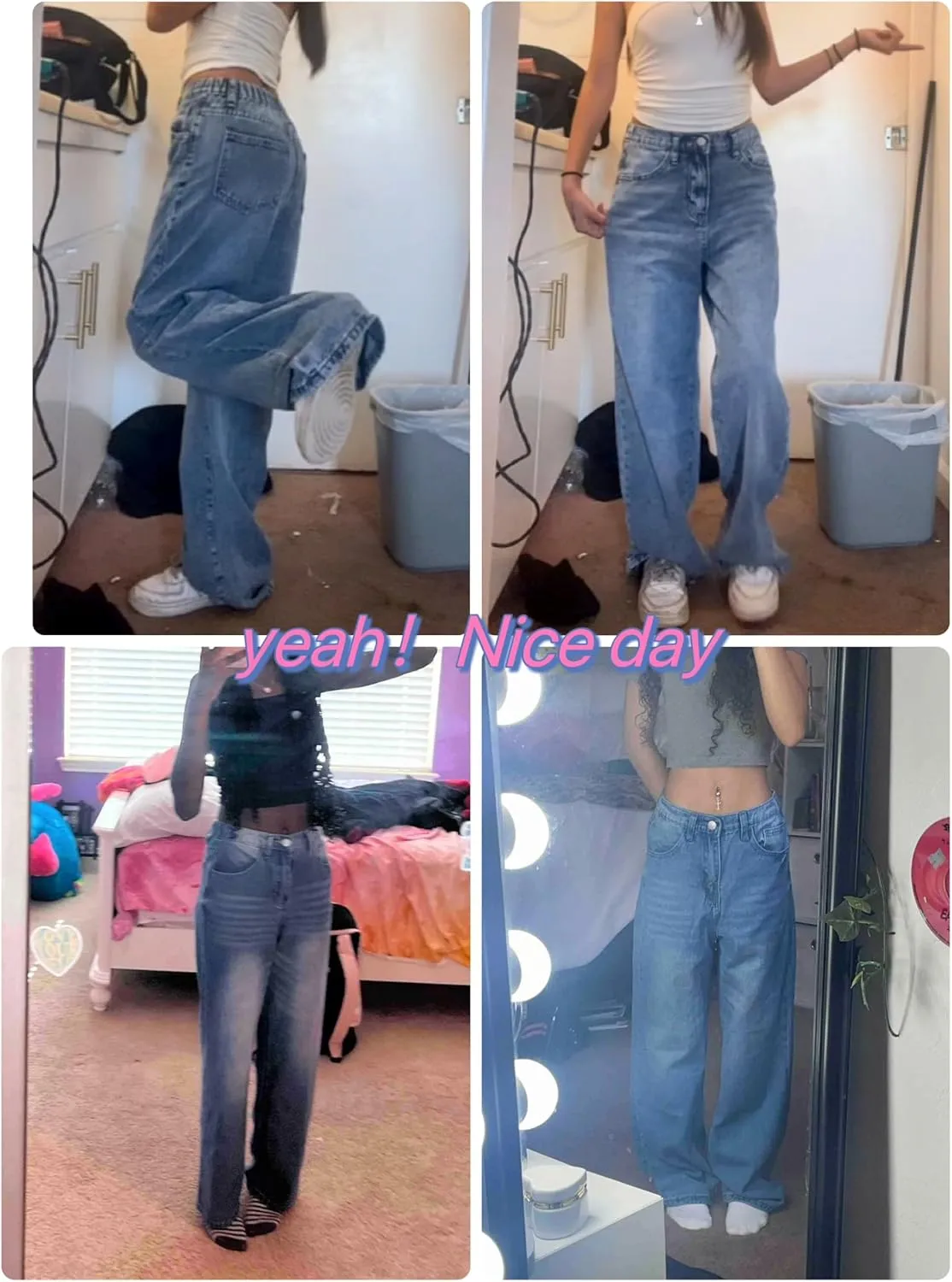 Jeans for Girls Baggy Wide Leg Cute Bow High Elastic Waisted Denim Pants Y2K Boyfriend Skater Streetwear 7-14Y