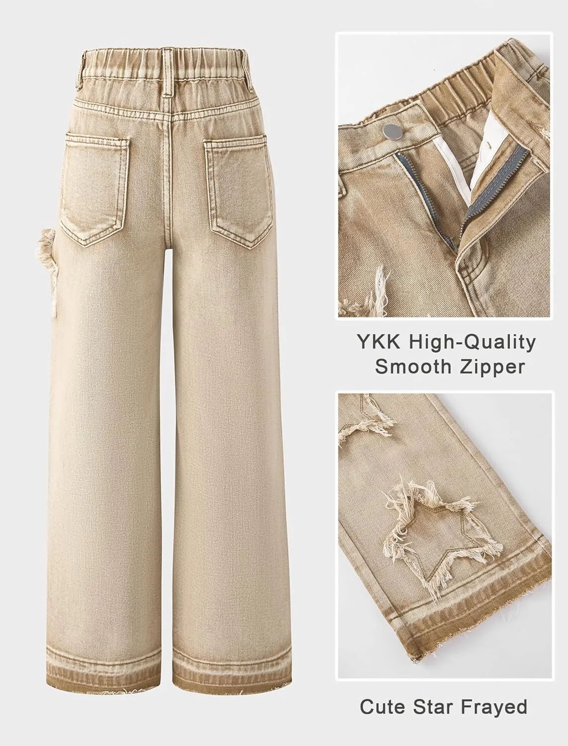 Jeans for Girls Baggy Wide Leg Cute Bow High Elastic Waisted Denim Pants Y2K Boyfriend Skater Streetwear 7-14Y