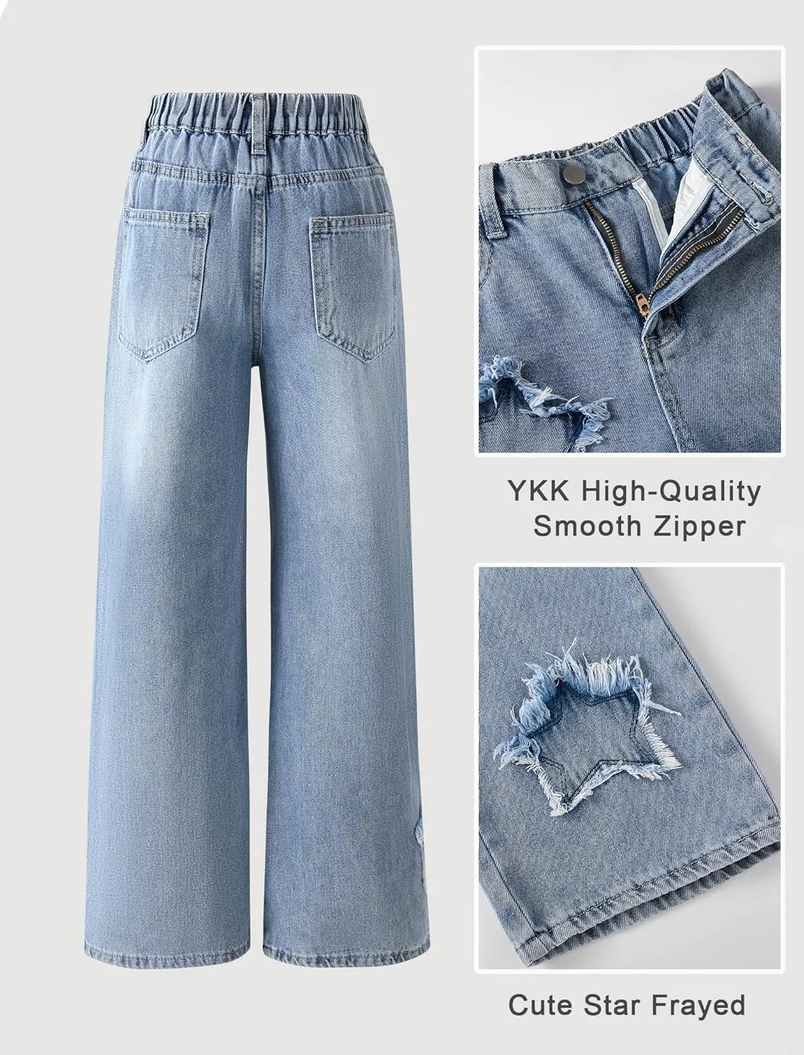 Jeans for Girls Baggy Wide Leg Cute Bow High Elastic Waisted Denim Pants Y2K Boyfriend Skater Streetwear 7-14Y