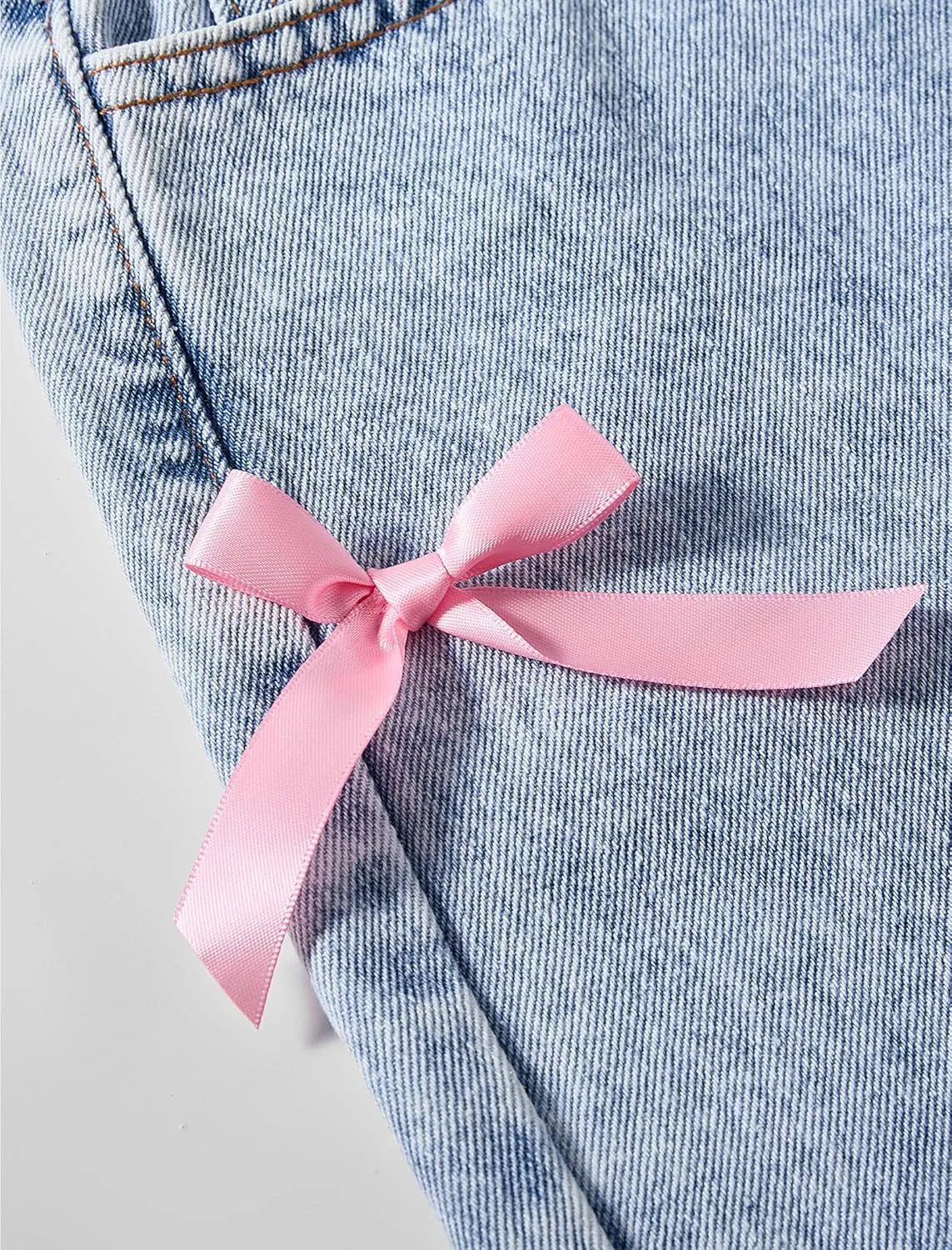 Jeans for Girls Baggy Wide Leg Cute Bow High Elastic Waisted Denim Pants Y2K Boyfriend Skater Streetwear 7-14Y