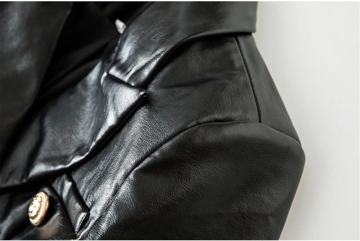 JEKE-DG Women's Blazer Collar Button Down Coat Vintage Faux Leather Coat Jacket Slim Fit Solid Outdoor Outerwear