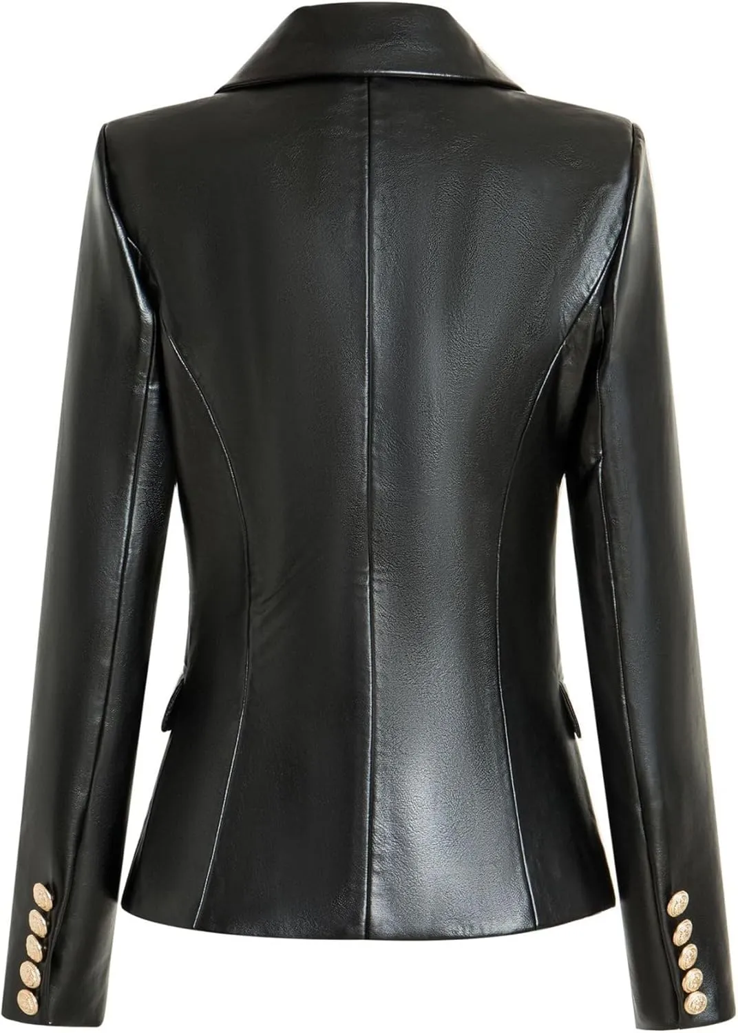 JEKE-DG Women's Blazer Collar Button Down Coat Vintage Faux Leather Coat Jacket Slim Fit Solid Outdoor Outerwear