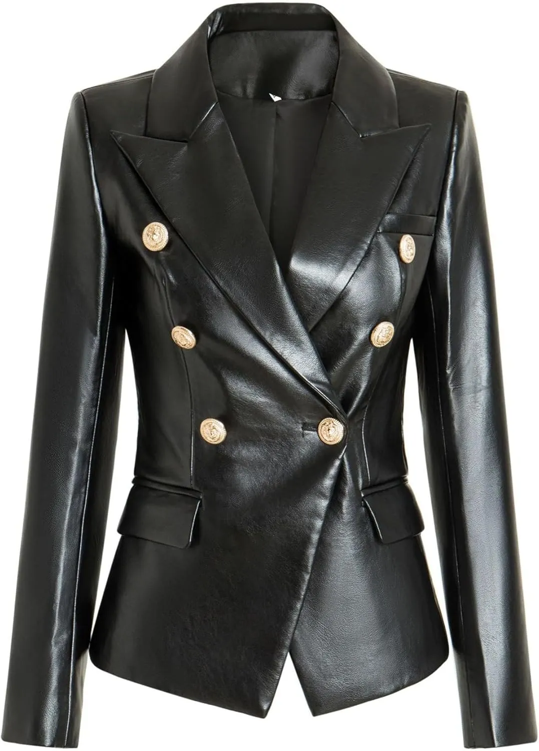 JEKE-DG Women's Blazer Collar Button Down Coat Vintage Faux Leather Coat Jacket Slim Fit Solid Outdoor Outerwear