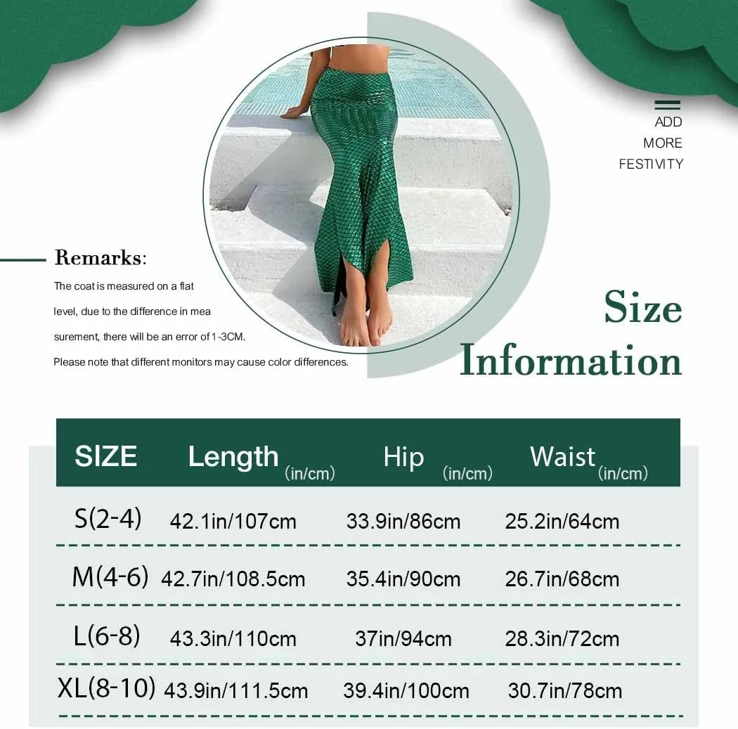 JEWEKY Mermaid Skirt Green Fish Scale Party Costume Festival Skirt Metallic Bodycon Long Skirts for Women