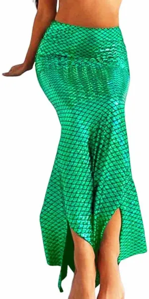 JEWEKY Mermaid Skirt Green Fish Scale Party Costume Festival Skirt Metallic Bodycon Long Skirts for Women