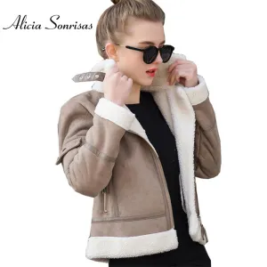 Lambs wool Coat Faux Shearling Sheepskin Coats Women Thick