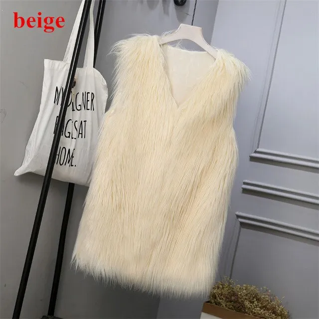 Lambs wool Coat Purple Long Faux Fur Vest Women