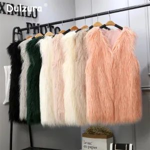 Lambs wool Coat Purple Long Faux Fur Vest Women