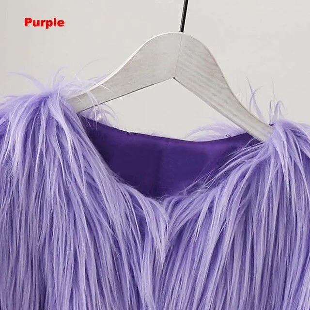 Lambs wool Coat Purple Long Faux Fur Vest Women