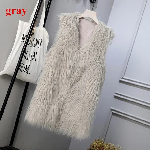 Lambs wool Coat Purple Long Faux Fur Vest Women
