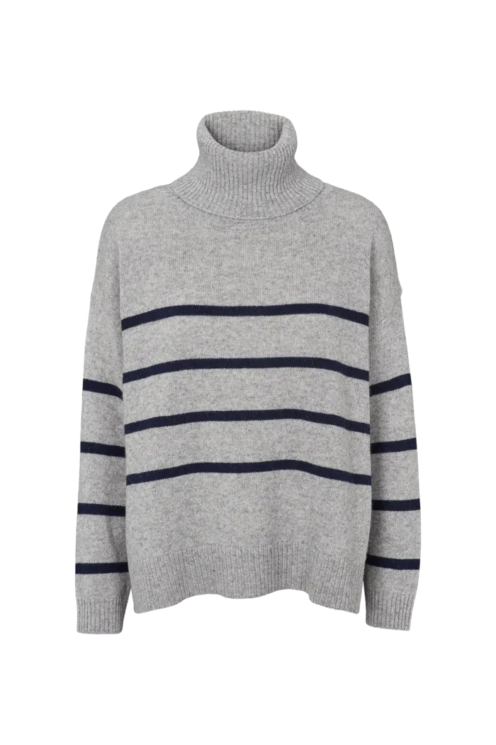 Lise Striped T-Neck - light grey mel. / sky captain