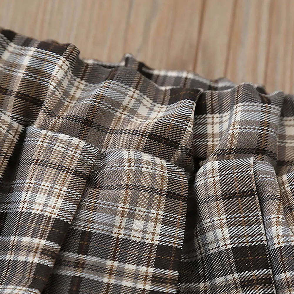 Little Surprise Box 2pcs Cream checks cardigan and Skirt Winterwear set for Girls with 2 matching Teddy Clips