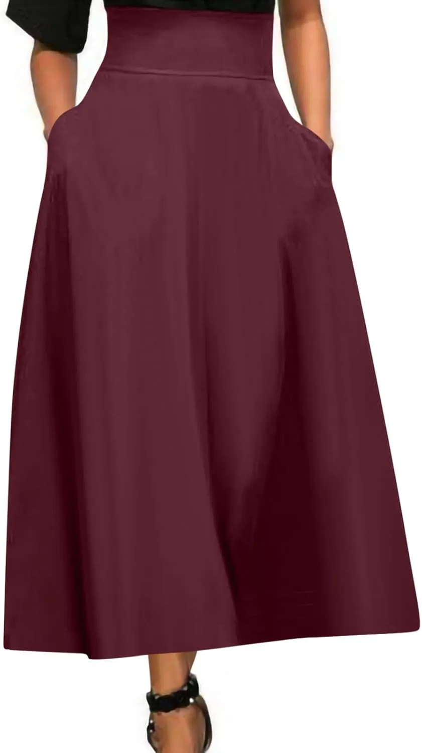 Long Skirts for Women Summer Vintage High Waist Maxi Skirt with Slit Casual Flowy Beach Wrap Skirt with Belt Pockets