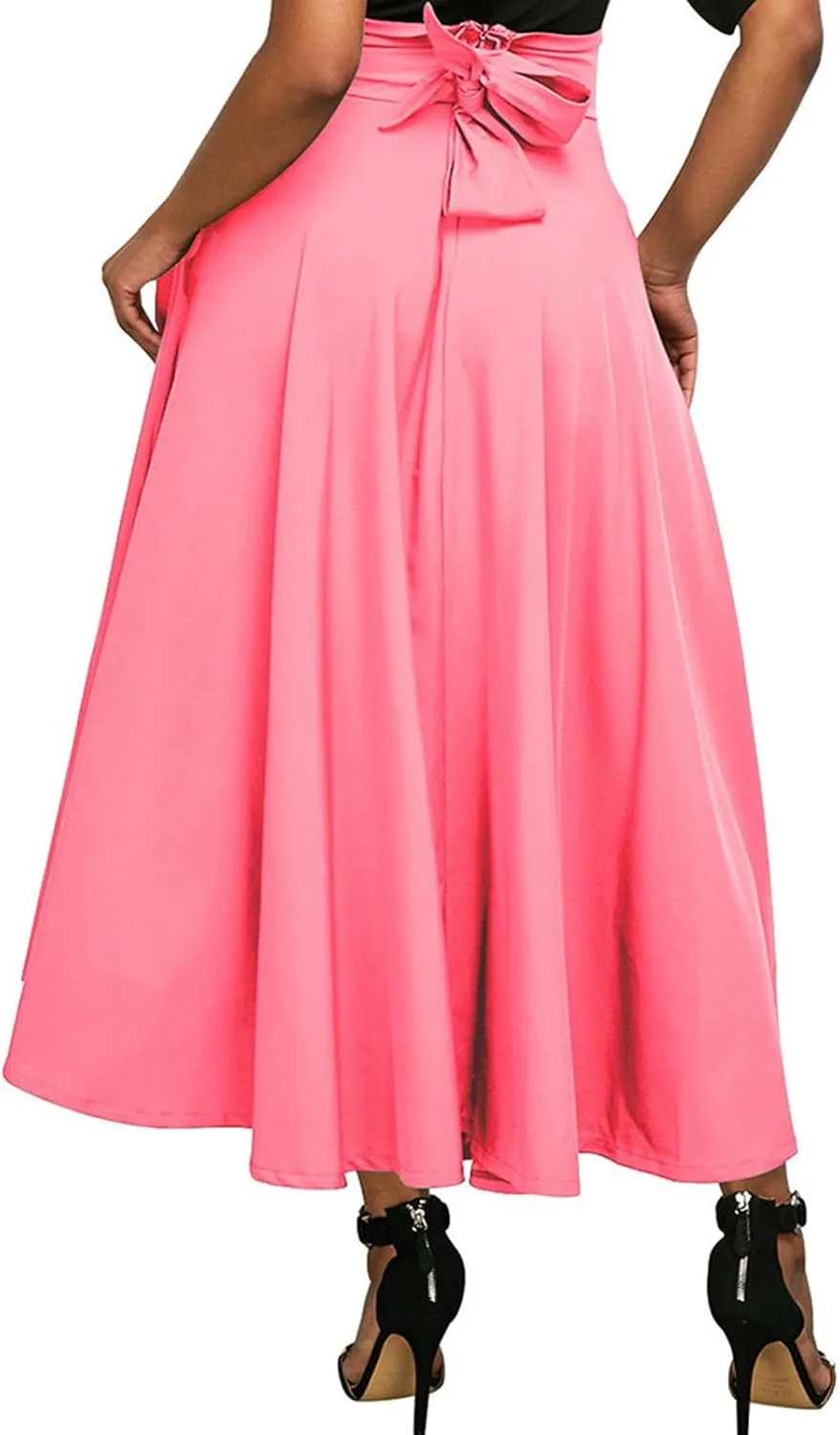 Long Skirts for Women Summer Vintage High Waist Maxi Skirt with Slit Casual Flowy Beach Wrap Skirt with Belt Pockets