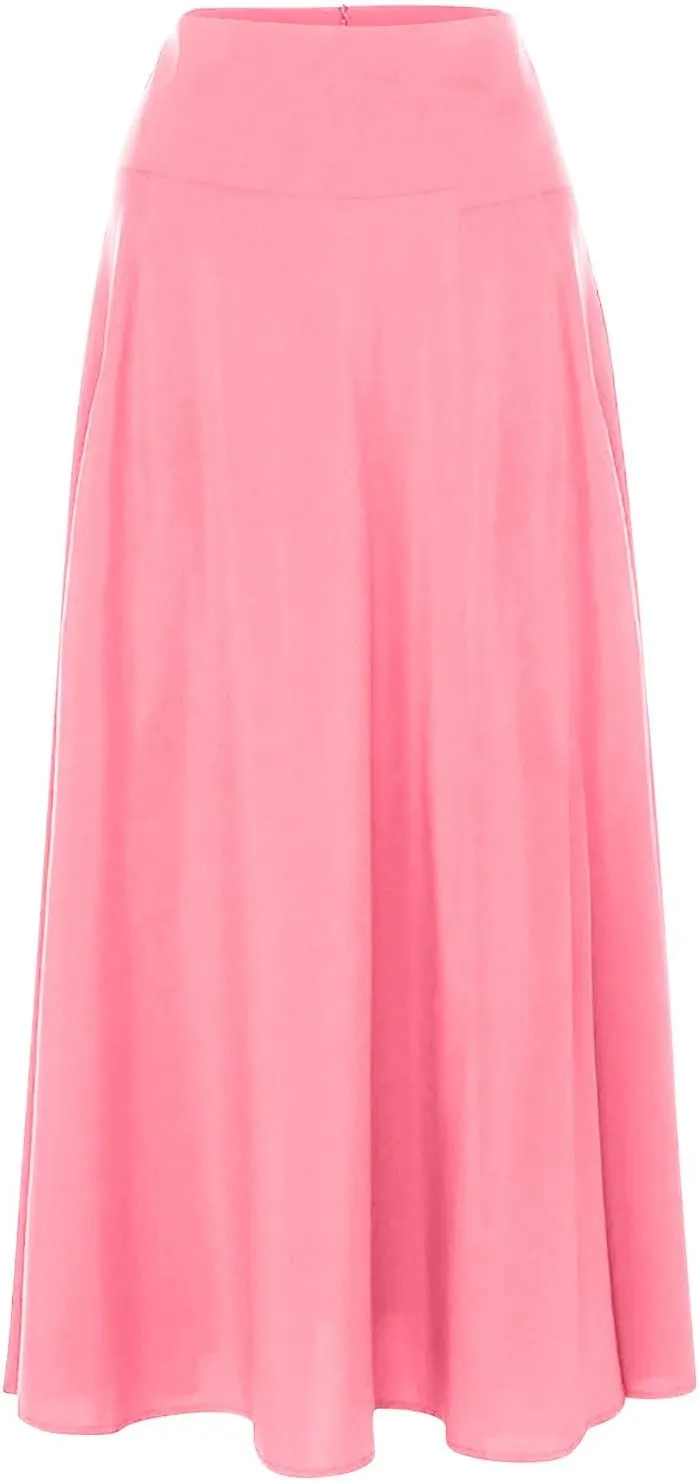 Long Skirts for Women Summer Vintage High Waist Maxi Skirt with Slit Casual Flowy Beach Wrap Skirt with Belt Pockets
