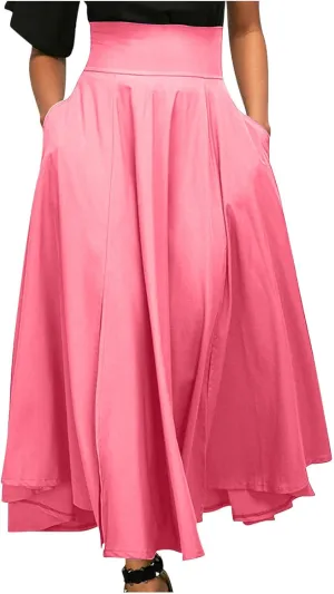 Long Skirts for Women Summer Vintage High Waist Maxi Skirt with Slit Casual Flowy Beach Wrap Skirt with Belt Pockets