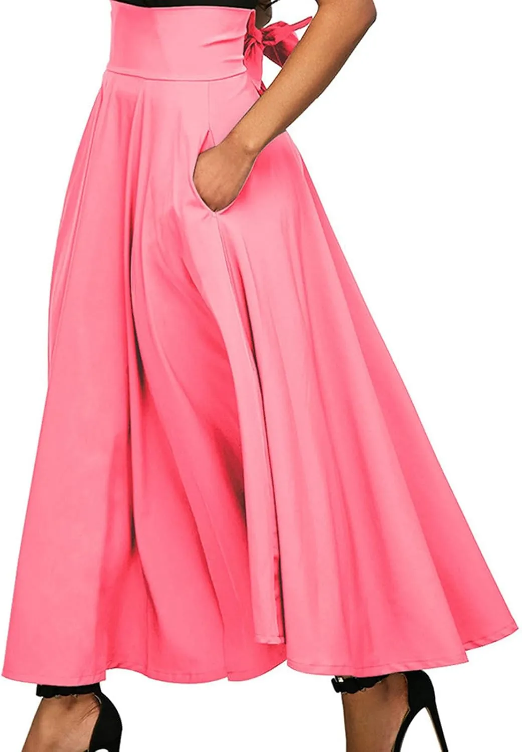 Long Skirts for Women Summer Vintage High Waist Maxi Skirt with Slit Casual Flowy Beach Wrap Skirt with Belt Pockets