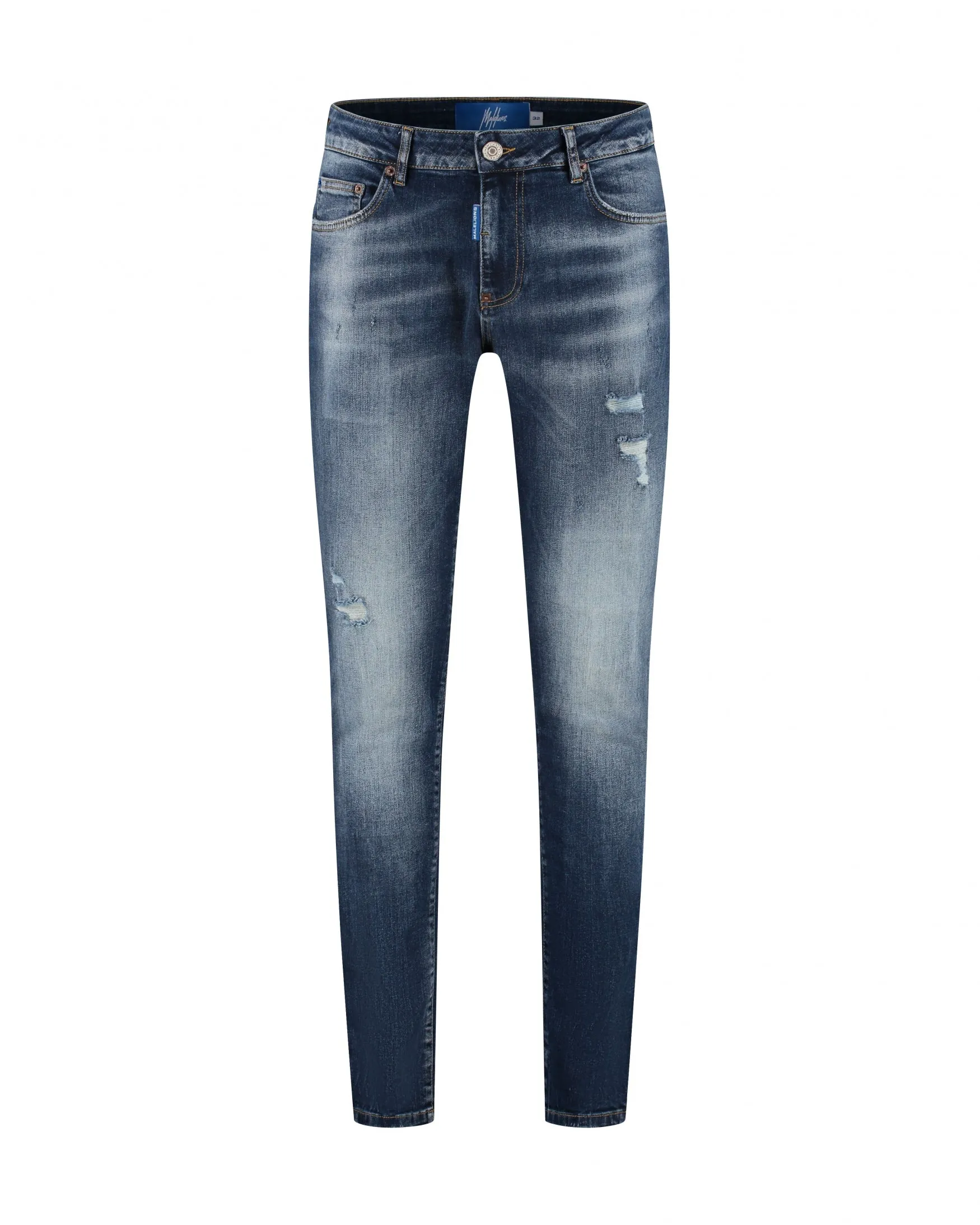Malelions Men Slim Regular Destroyed Jeans | Dark Blue