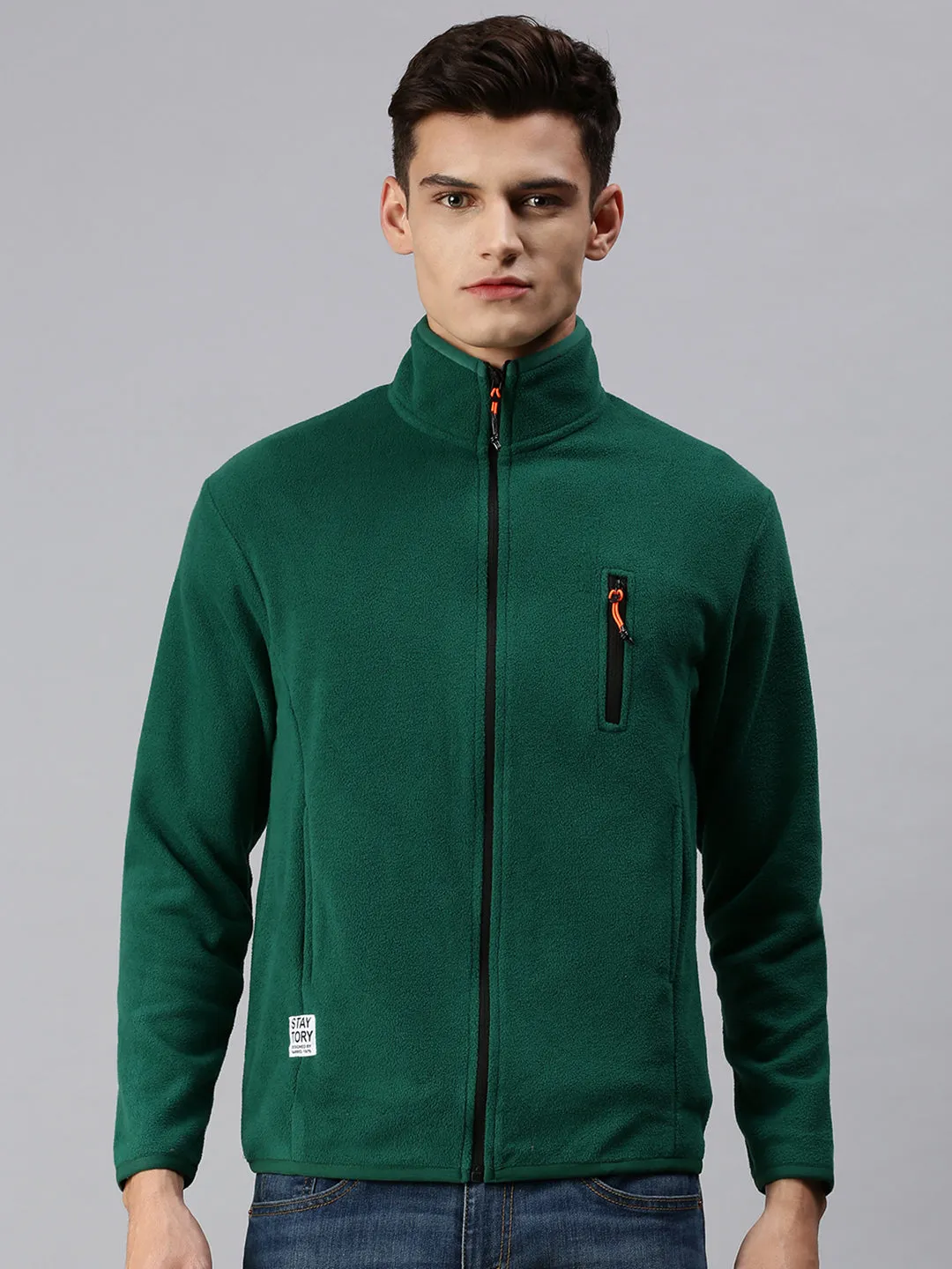 Men Green Solid Sweatshirt