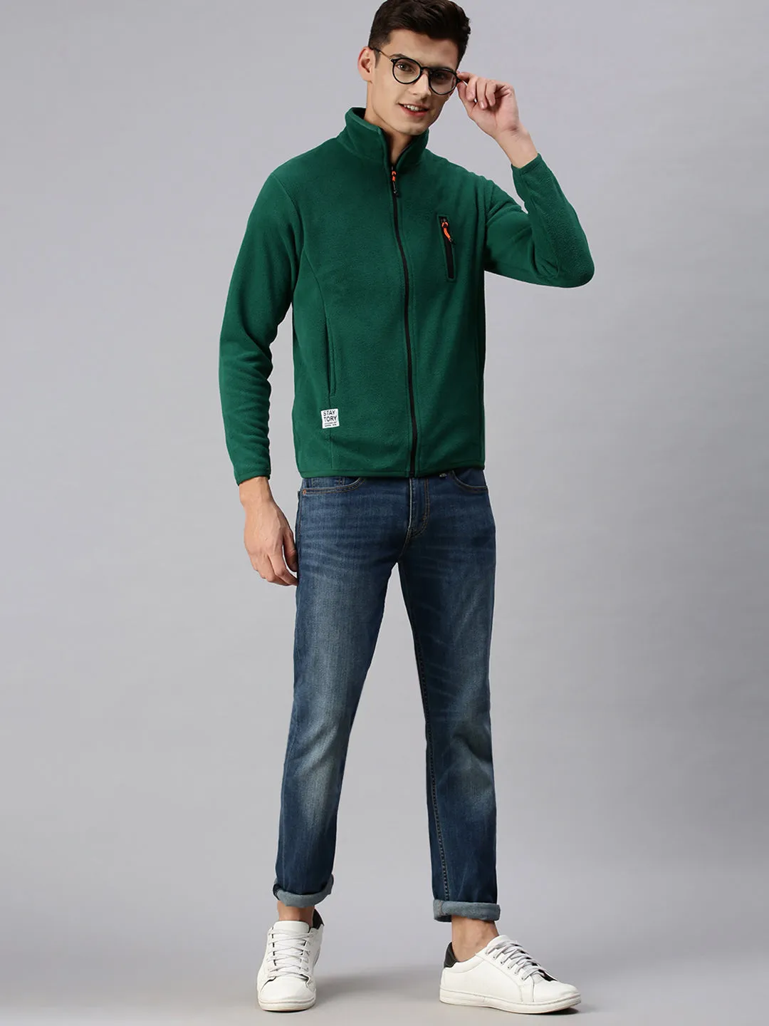 Men Green Solid Sweatshirt