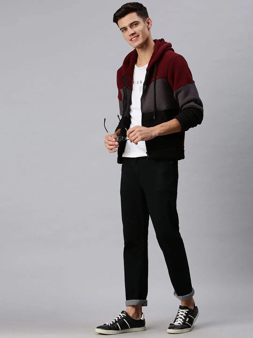 Men Hooded Colourblocked Multi Sweatshirt