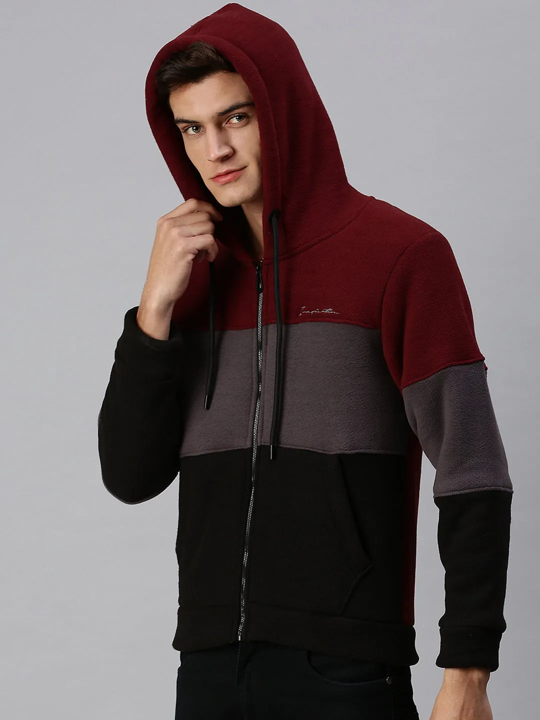 Men Hooded Colourblocked Multi Sweatshirt
