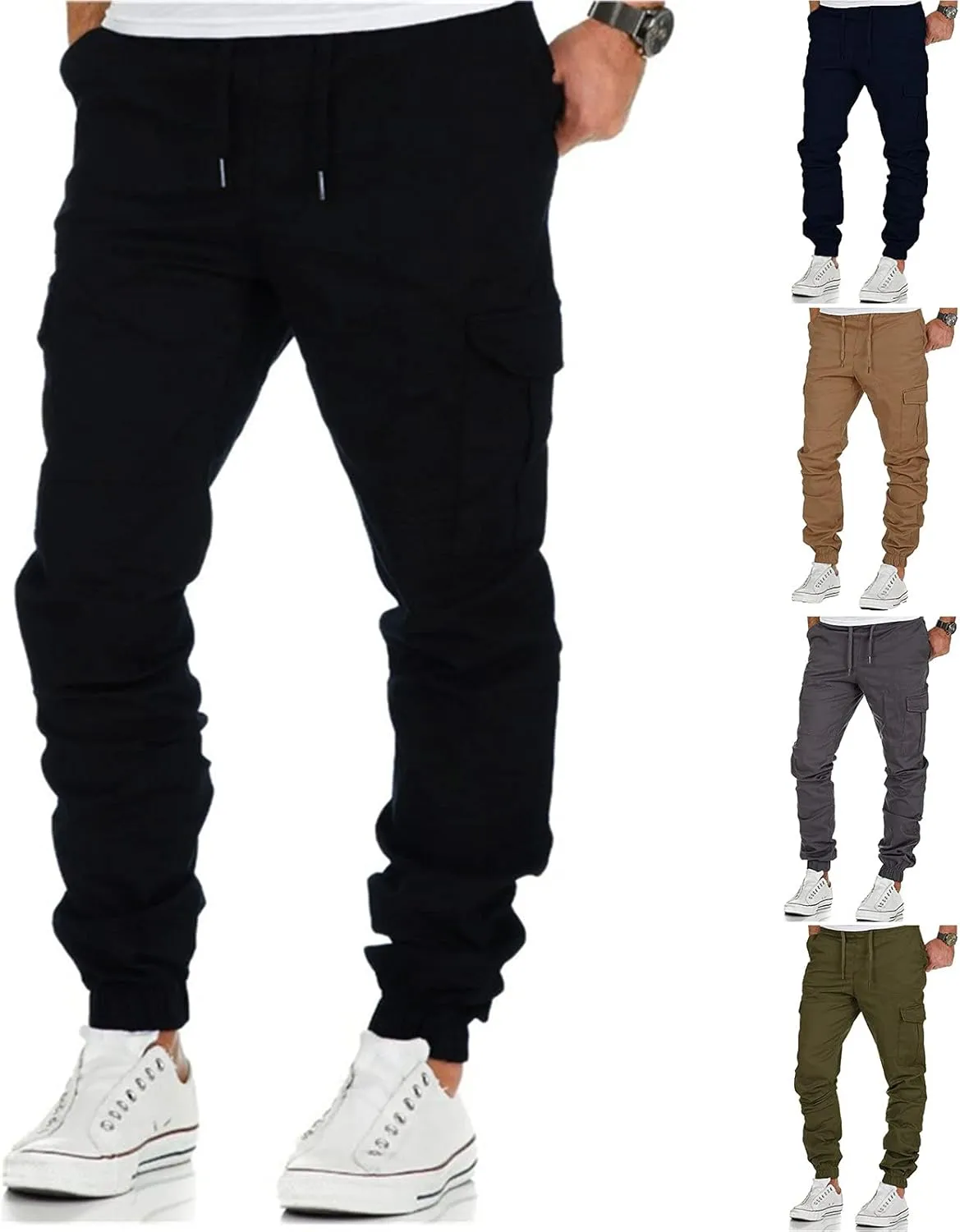 Men's Cargo Sweatpants Pants Lightweight Hiking Workout Jogger Mens Streetwear Reflective Tactical Track Pants Elastic
