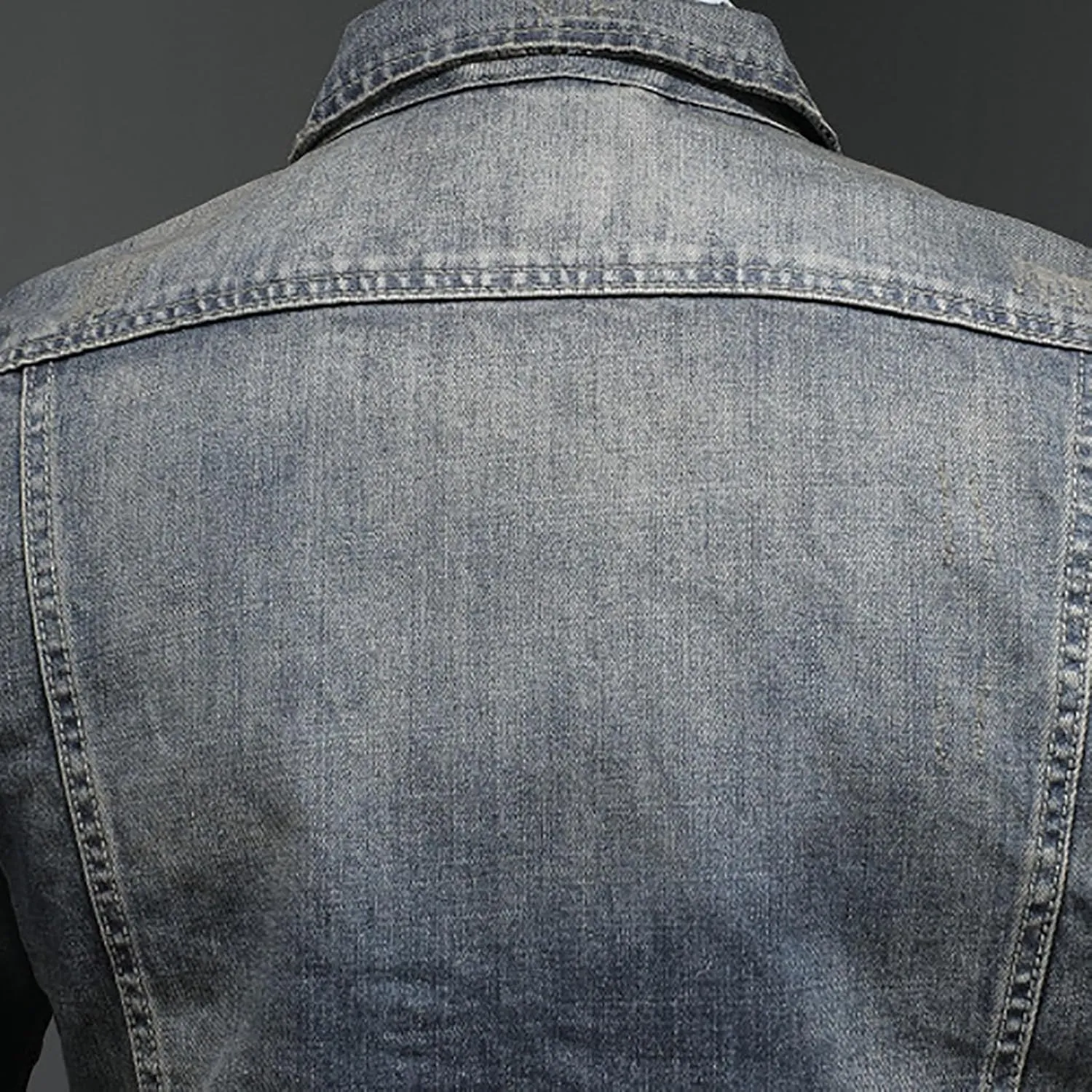 Men's Denim Jacket Fashion Punk Style Hipster Streetwear Coat Zip Pocket Stand Collar Plus Size Cargo Outwear Tops