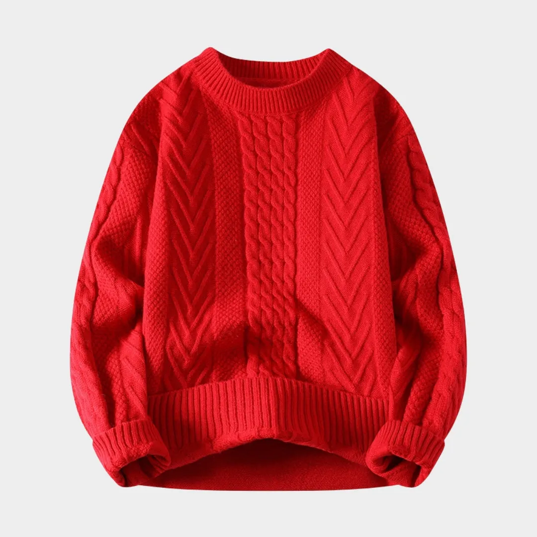 Men's Plush Long Sleeve Sweater - Warm Knitted Round Neck for Autumn & Winter (Black, Beige, and More)