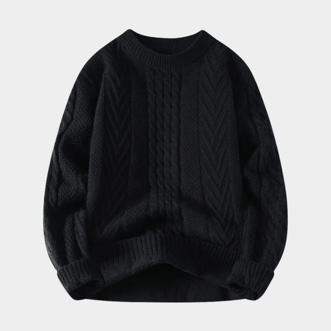 Men's Plush Long Sleeve Sweater - Warm Knitted Round Neck for Autumn & Winter (Black, Beige, and More)