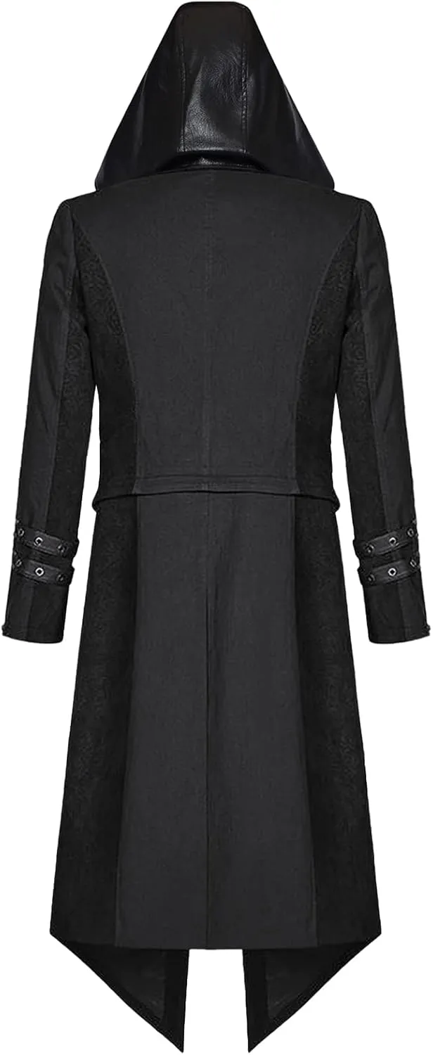 Men's Steampunk Coat Gothic Jacket Leather Tailcoat Medieval Costume