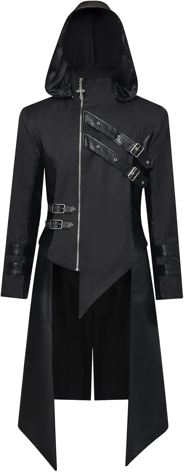Men's Steampunk Coat Gothic Jacket Leather Tailcoat Medieval Costume