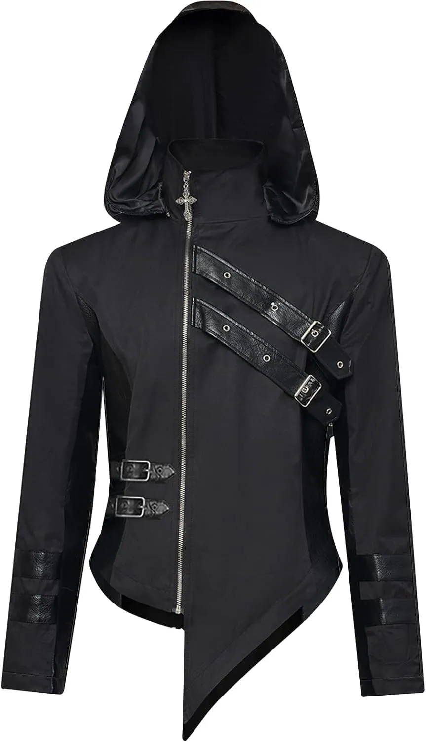 Men's Steampunk Coat Gothic Jacket Leather Tailcoat Medieval Costume