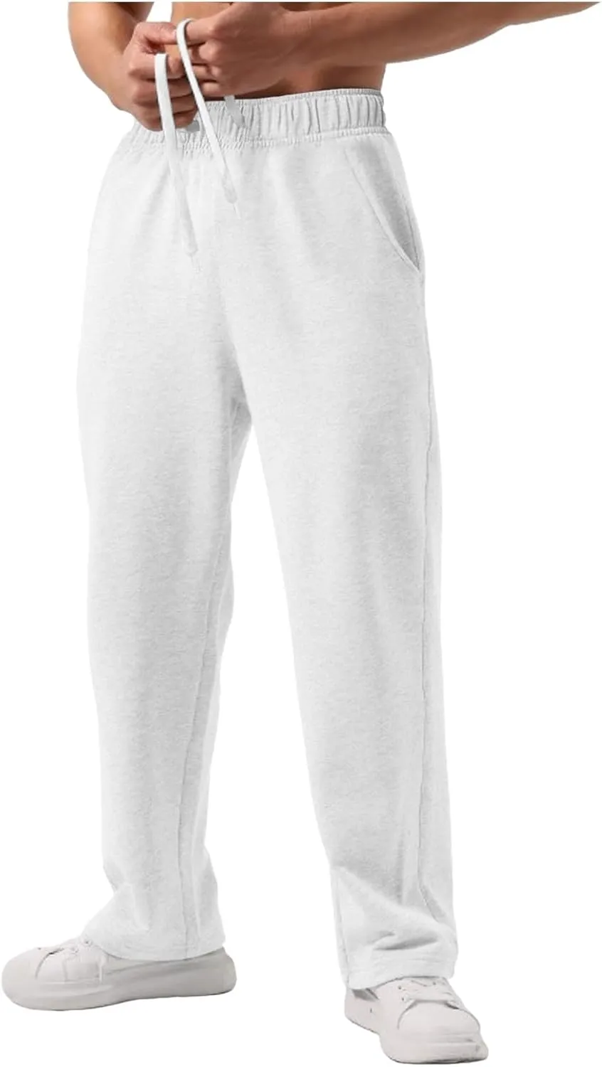 Mens Sweatpants Open Bottom Baggy Casual Drawstring Straight Leg Sweat Pants Joggers Gym Athletic Trousers