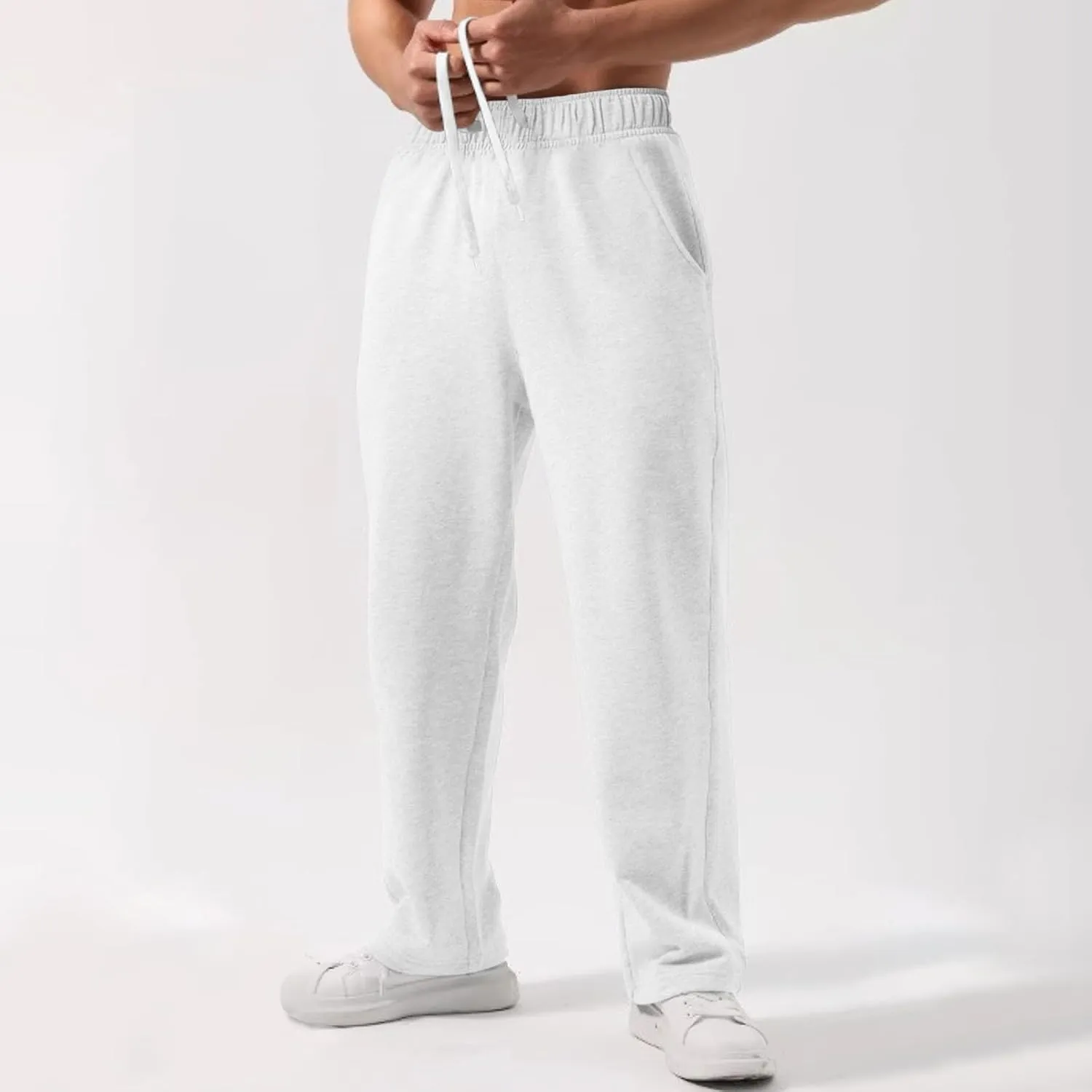 Mens Sweatpants Open Bottom Baggy Casual Drawstring Straight Leg Sweat Pants Joggers Gym Athletic Trousers