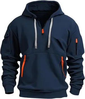 Men's Tactical Hoodies Oversized 1/4 Zip Pullover Sweatshirts with Zipper Arm Pocket Big and Tall Outfits 5XL