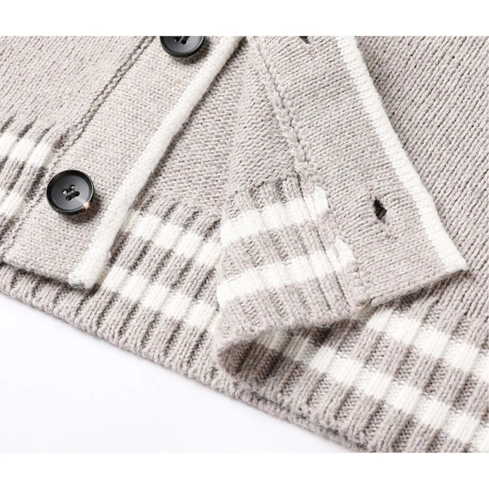 Mens V Neck Cardigan with Criss Cross Elbow Patch