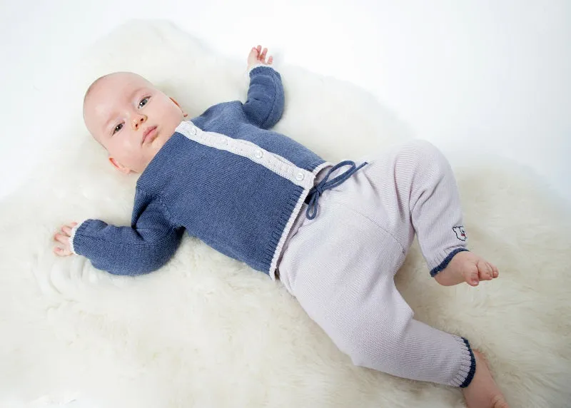 Merino Knitted Baby Leggings - Pearl Grey & Denim