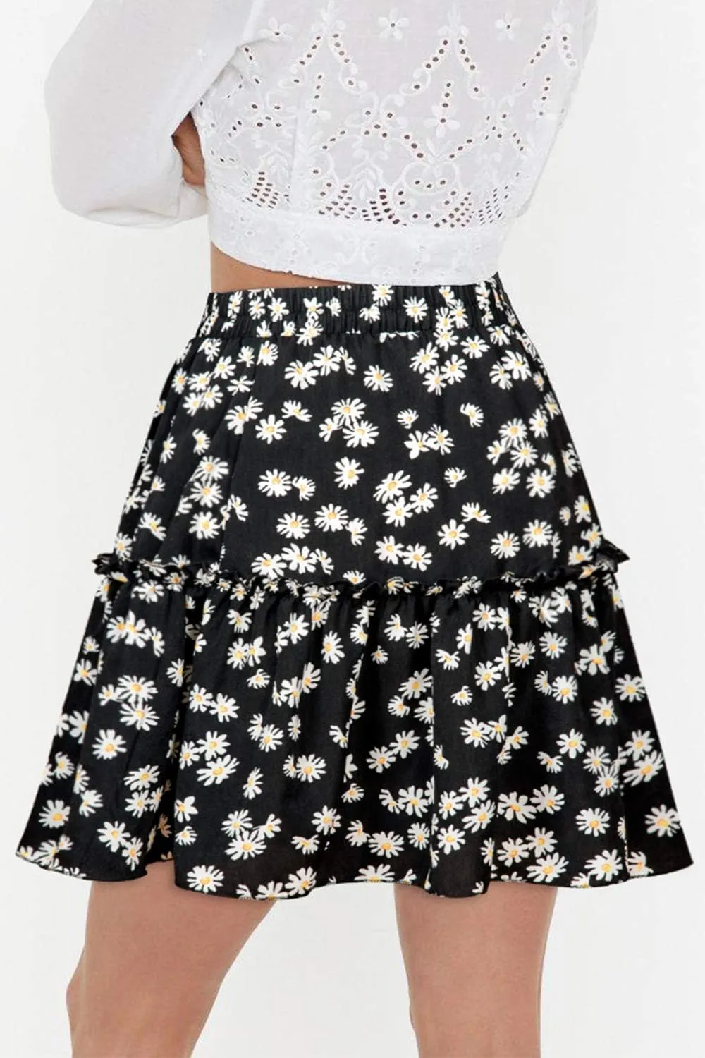 MiShow Daisy Floral Print Flounce Skirt Pleated Ruffle Hem Cute Beach A Line Short Skirts