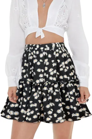 MiShow Daisy Floral Print Flounce Skirt Pleated Ruffle Hem Cute Beach A Line Short Skirts