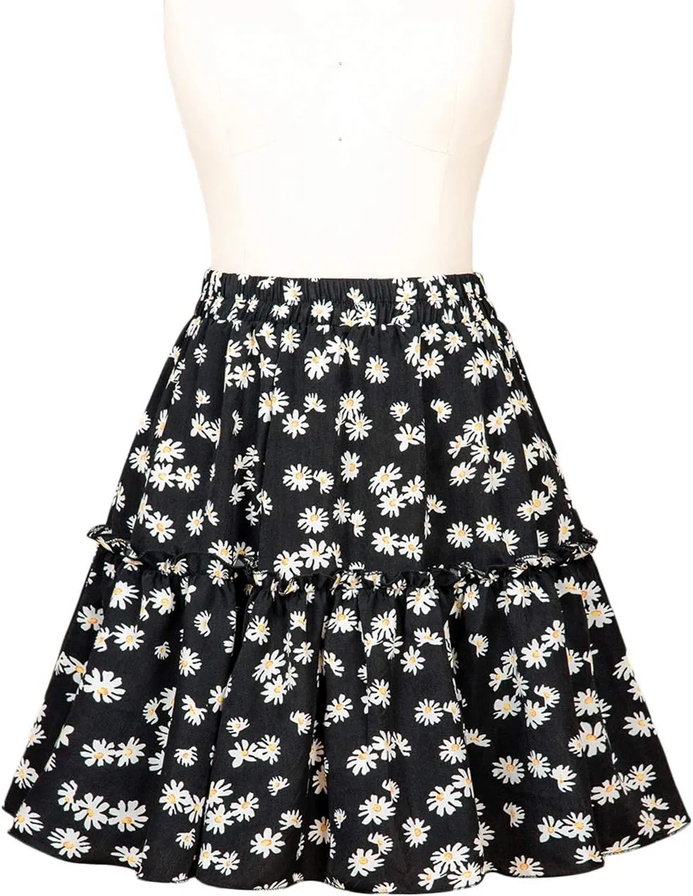 MiShow Daisy Floral Print Flounce Skirt Pleated Ruffle Hem Cute Beach A Line Short Skirts