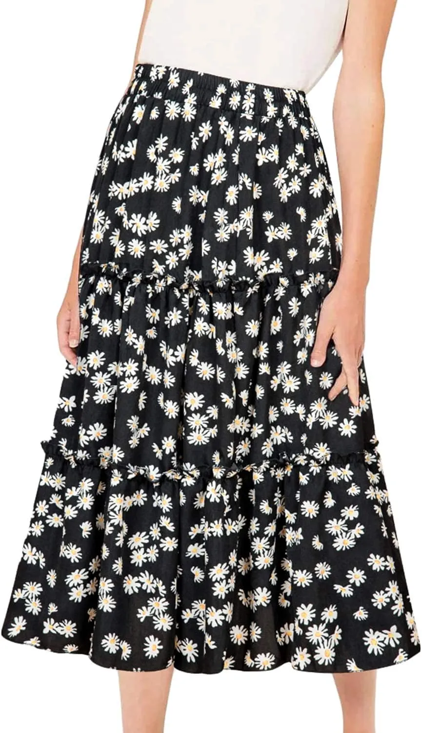 MiShow Daisy Floral Print Flounce Skirt Pleated Ruffle Hem Cute Beach A Line Short Skirts